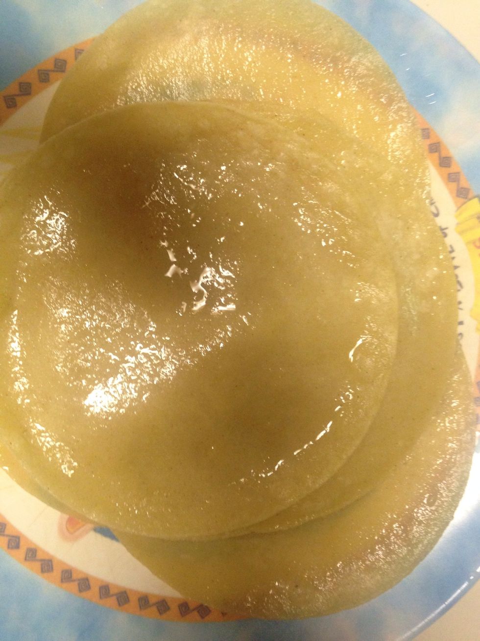 These are all my tortillas heated in the oil.. Yea it looks really oily but just grab a napkin and try to soak up as much oil