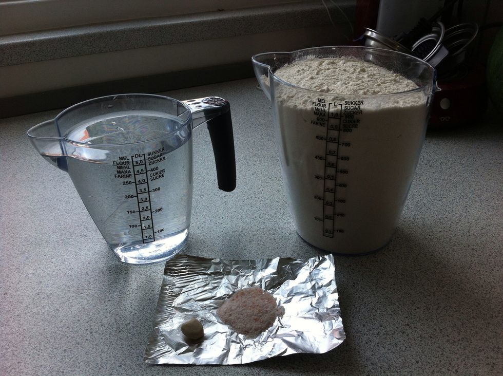 These are all the ingredients you need. The amount of yeast should be the size of a (big) pea. Don't be fooled by the small amount of yeast. Your dough will rise plenty enough to make a proper bread!