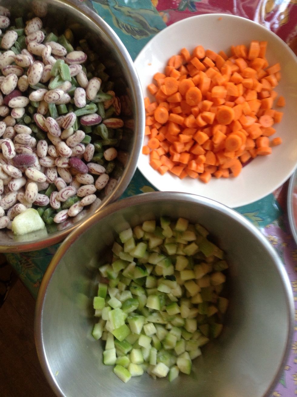 These are all the veggies ready to be cooked all together, except for zucchinis