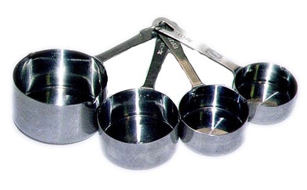 These are dry measuring cups. This is used to measure the volume of a liquid. I can measure the volume of water so I could put it in the recipe.