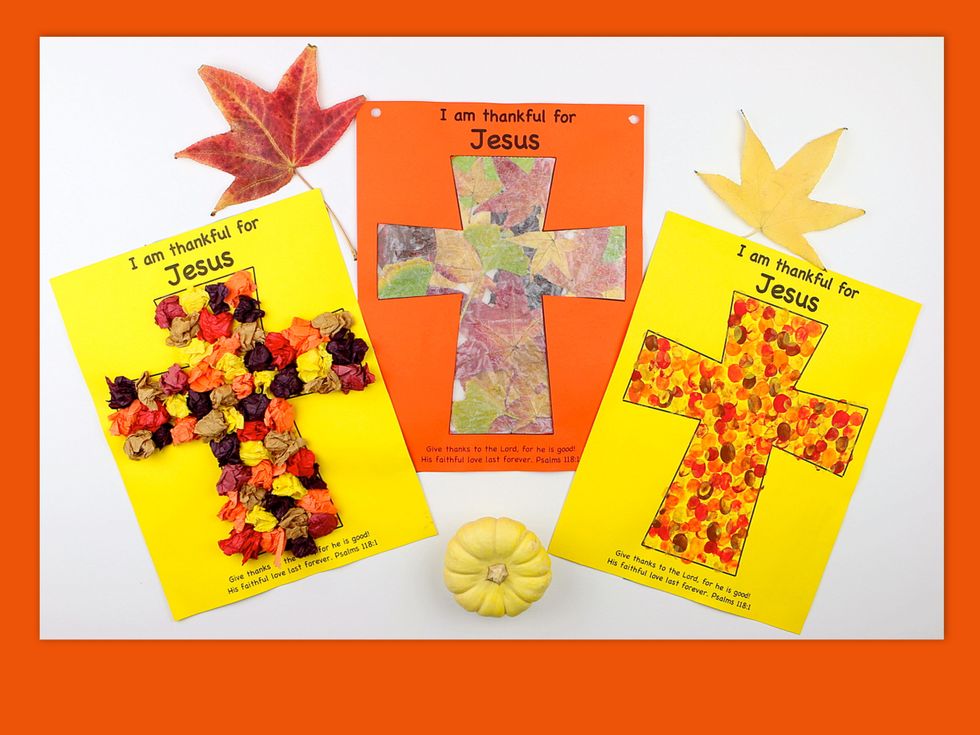 These are just a few ideas. Have fun with other materials, such as glitter, shaving cream mixed with paint, or simply color the cross.