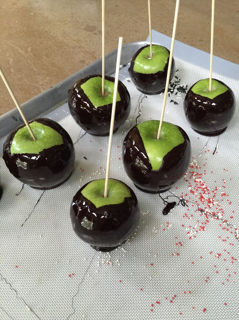 These are my "bleeding" apples. I didn't go all the way to the top because I want people to see its red at the top. But if you don't want the red, then serve just like this!