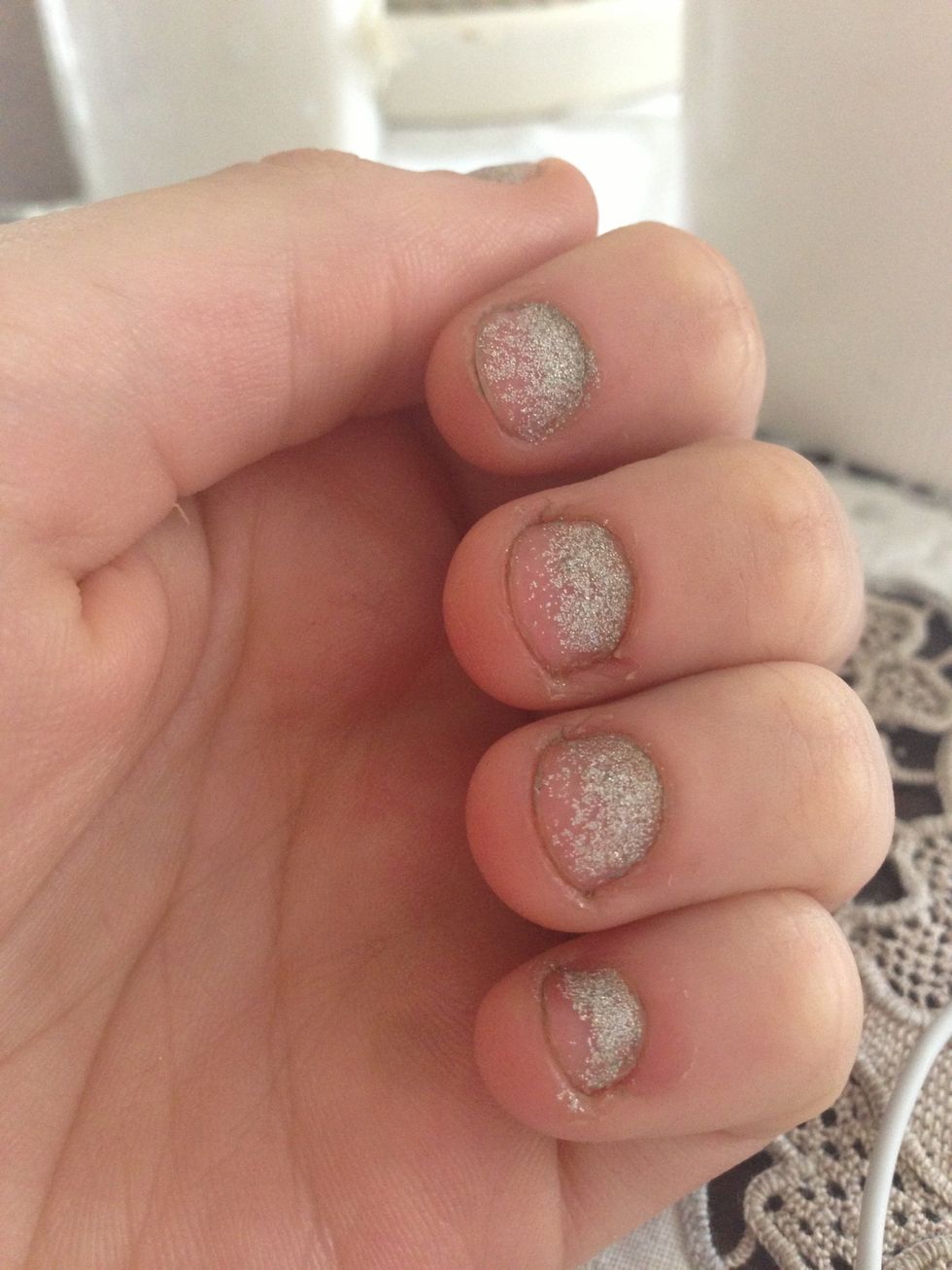 these are my nails now :)))) weird nail polish, I was attempting an ombre look. But it's stopped me from biting!! Thought I'd give you guys am update :))) KEEP GOING!!