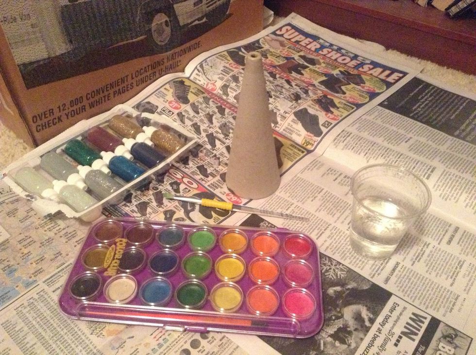 These are my supplies. The newspaper is to protect your working surface.
