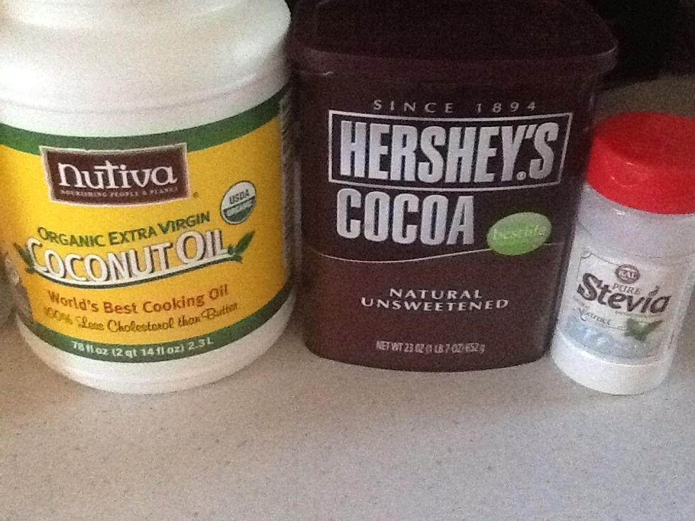 These are the basics. Ratio 2 to 1 on the oil to cocoa and the stevia to taste.