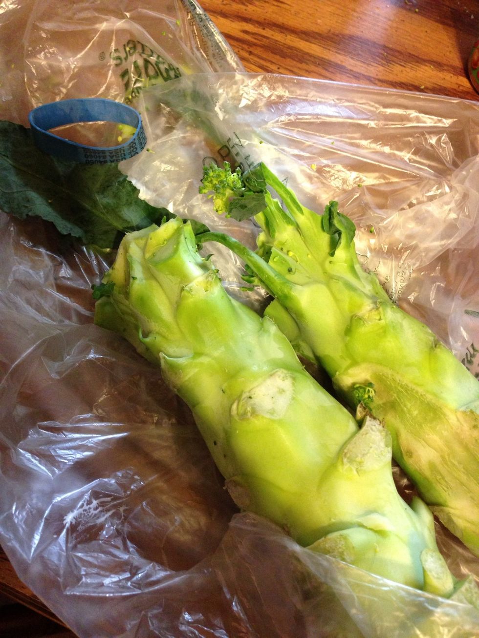 These are the broccoli stems after I cut off the florets. If you are really ambitious you can peel these and slice them into julienne strips for your slaw. It's waaay easier to buy it pre-packaged.
