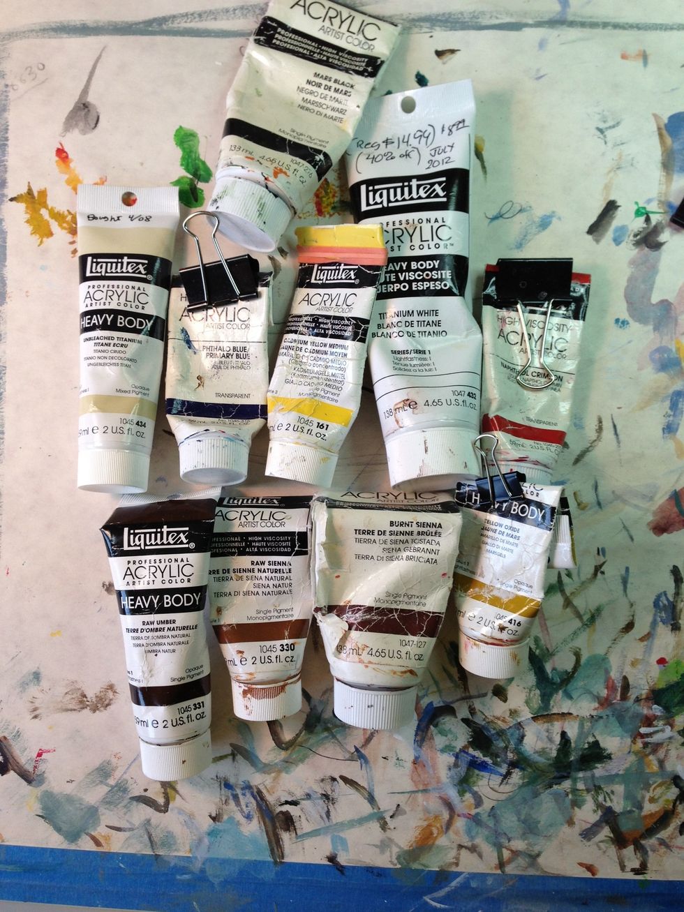 These are the colors I will use (plus Cobalt Blue which I added after this photo) I've always mixed colors by sight, usually using just these basic color "ingredients."