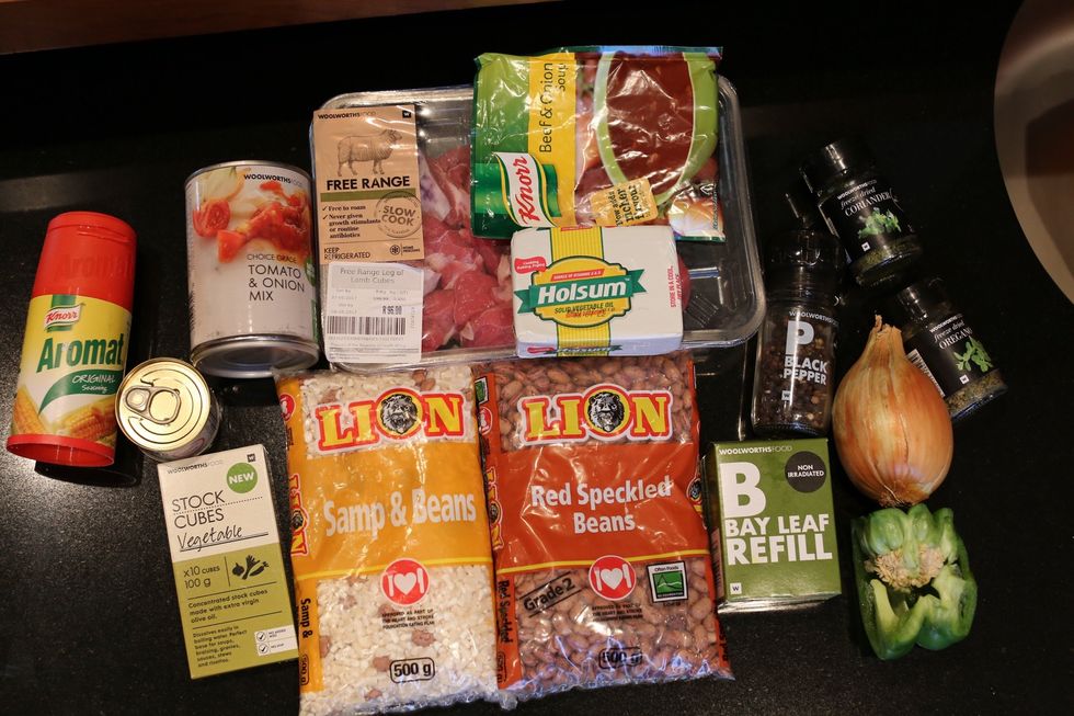 These are the ingredients to cook Samp and Lamb Stew