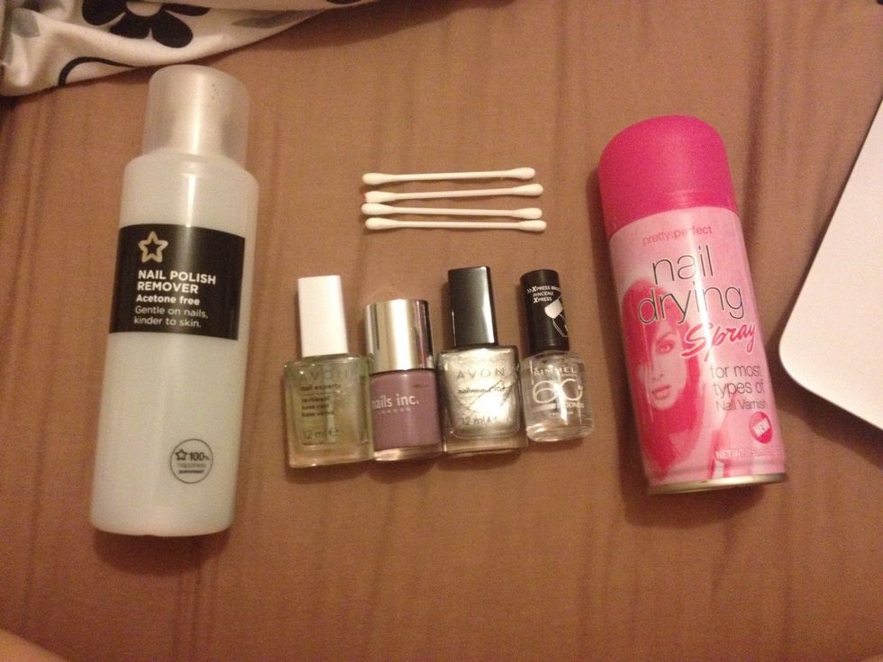 These are the items I used, but you can use any colours you want. I also had some cotton buds incase I made any mistakes around the edge of my nails.