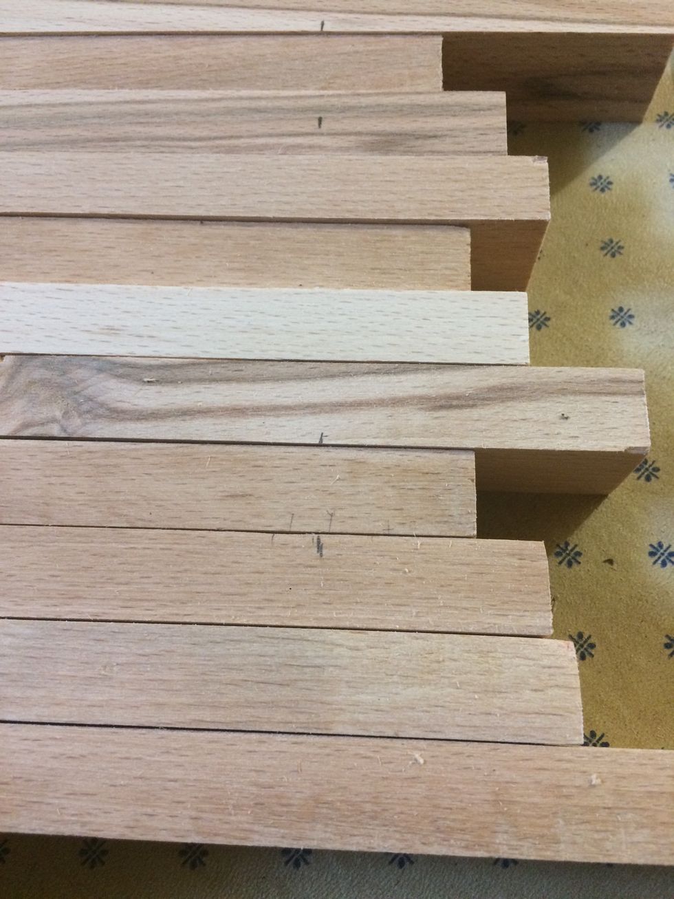 These are the marks for the dowel. Now drill holes in these pieces.