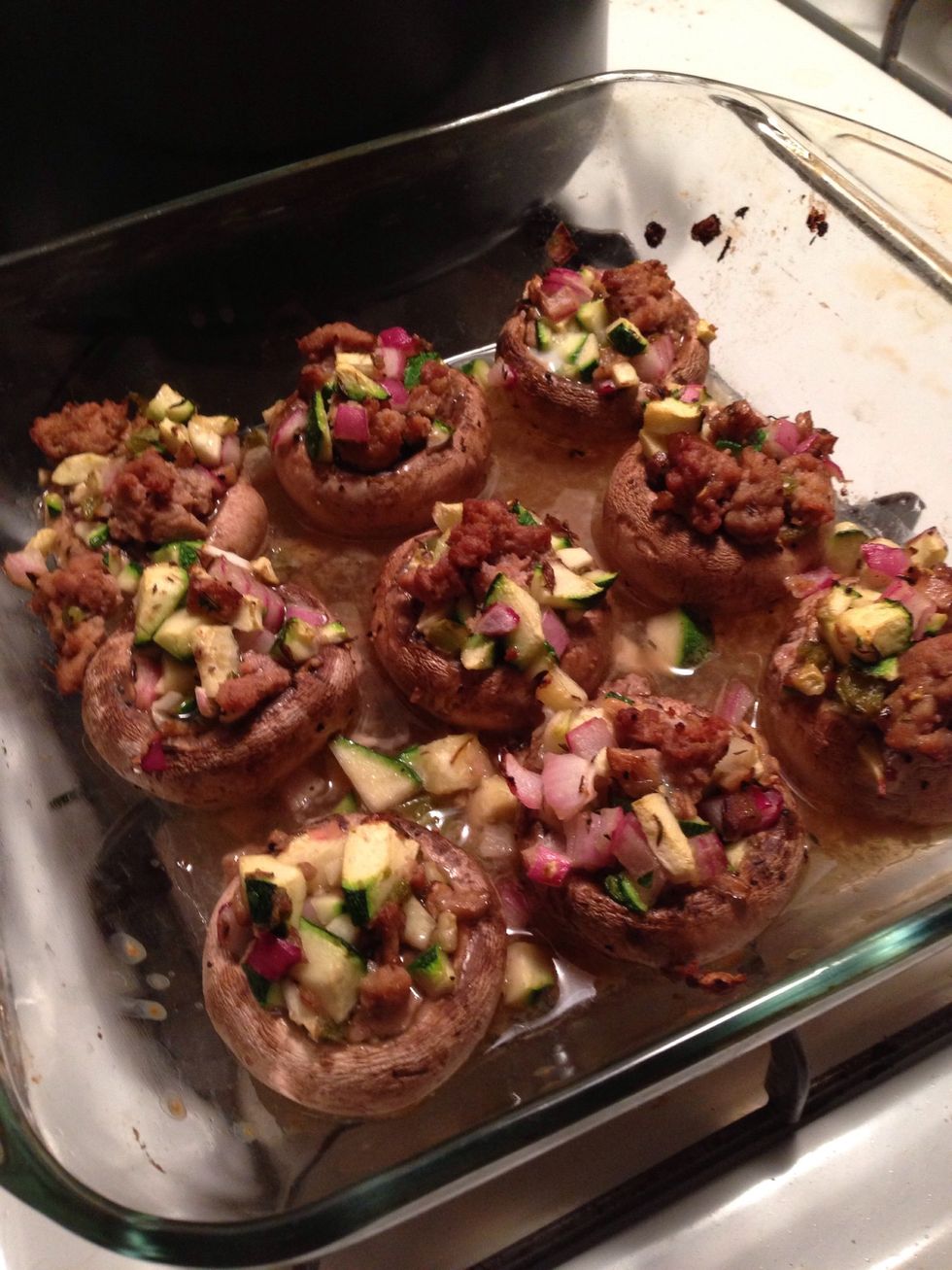 These are the mushrooms right out of the oven. They're best when served a little rested.