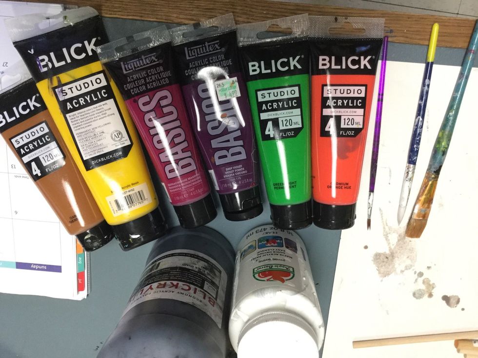 These are the paint colors and brushes I used.