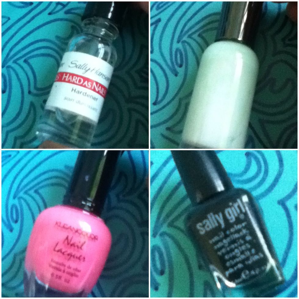 These are the polishes I used. Go to a flat surface where you can put some polish on paper etc. Get an inkless pen or a pin to dot polish on later.