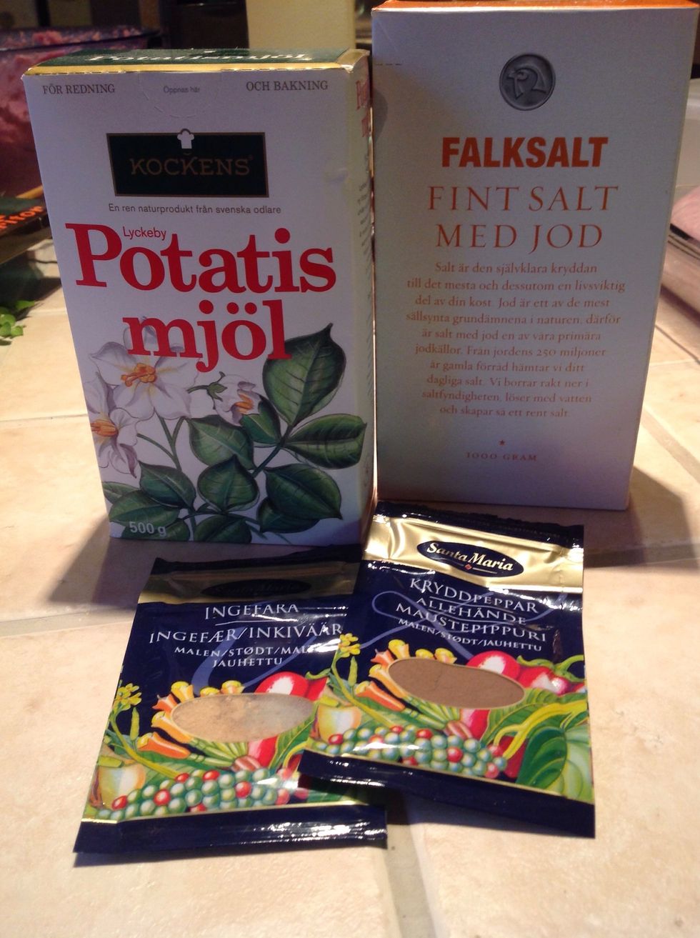 These are the spices, potato flour, salt, allspice, and ginger.