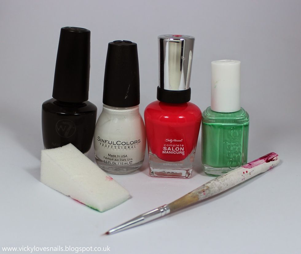 These are the things you will need for these super cute watermelon nails:)