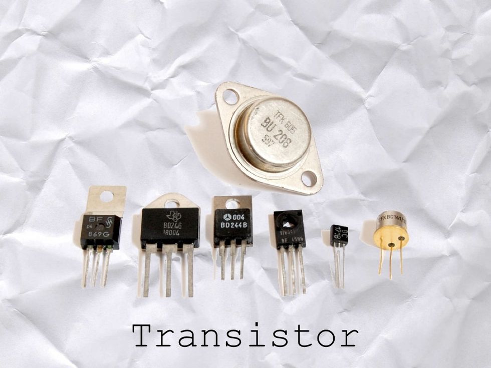 These are TRANSISTORS. They are like switches that CONTROL THE FLOW of electrons. Electrons can go THIS WAY or THAT WAY.