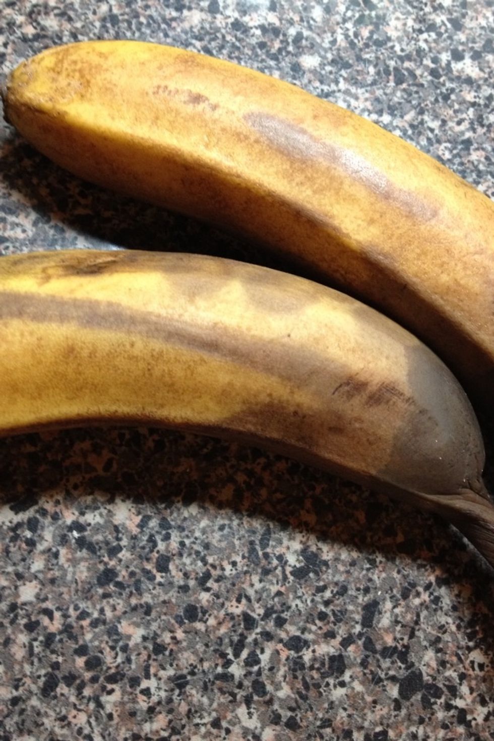 These bananas have seen better days. They are going in as well. Mashed.