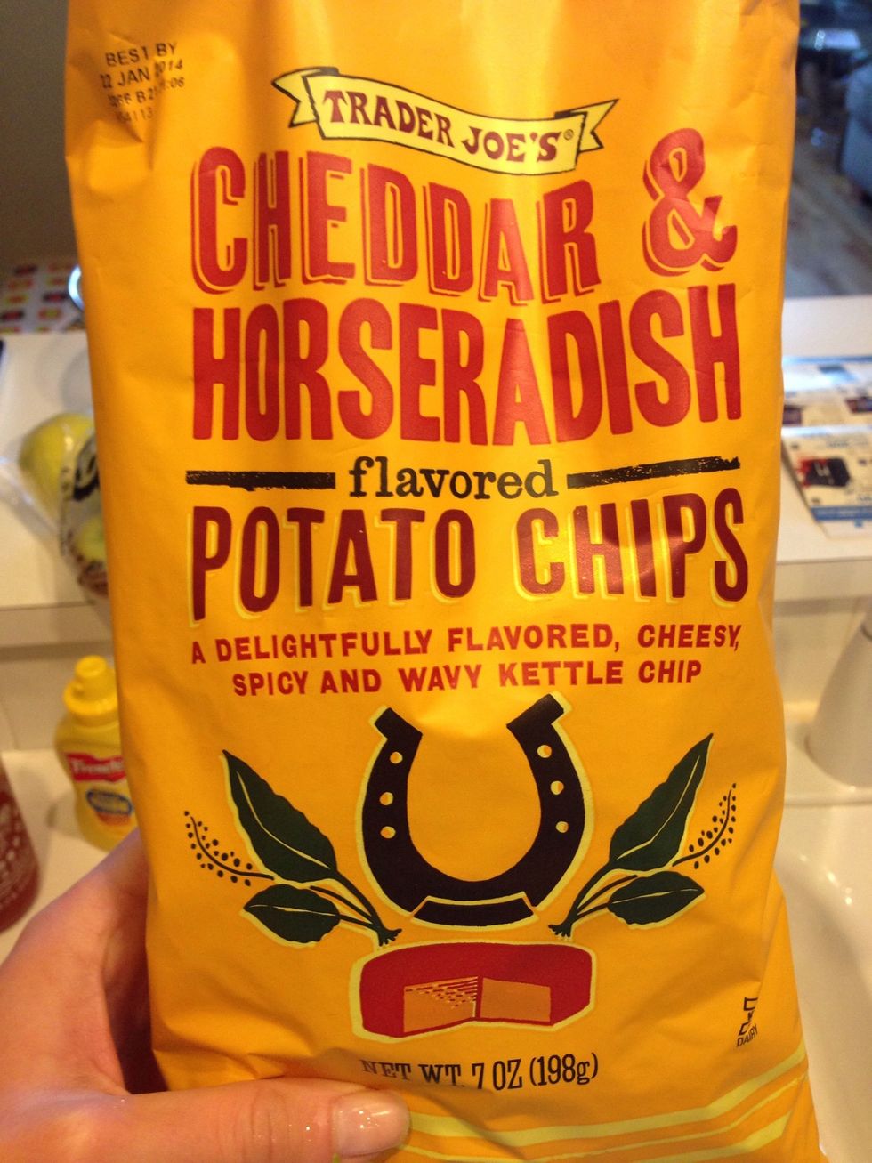 These chips are delicious (if you like horseradish) but any chips will do!