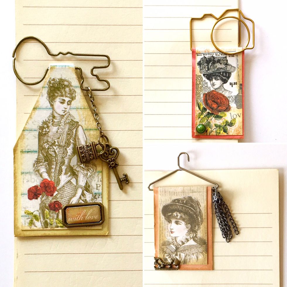 These clips can be used in planners, journals, bibles, as embellishments or given as gifts:) Mine are made with images from Prima's Bella Rouge.