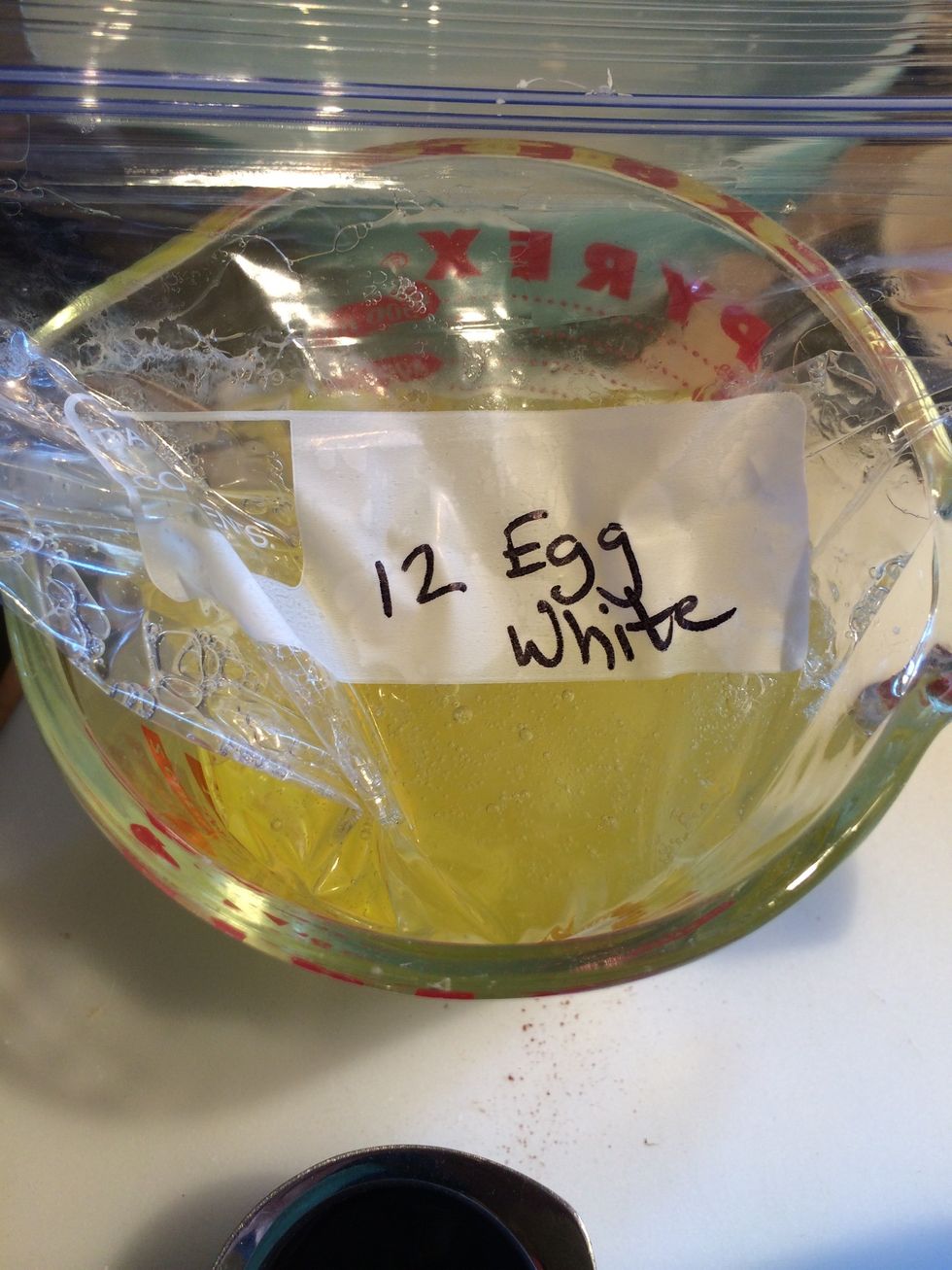 These egg whites were leftover and frozen from a previous creme br\u00fbl\u00e9e guide. I put them in the refrigerator to thaw overnight. I brought them out of the fridge 2 hours ago to bring them to room temp.
