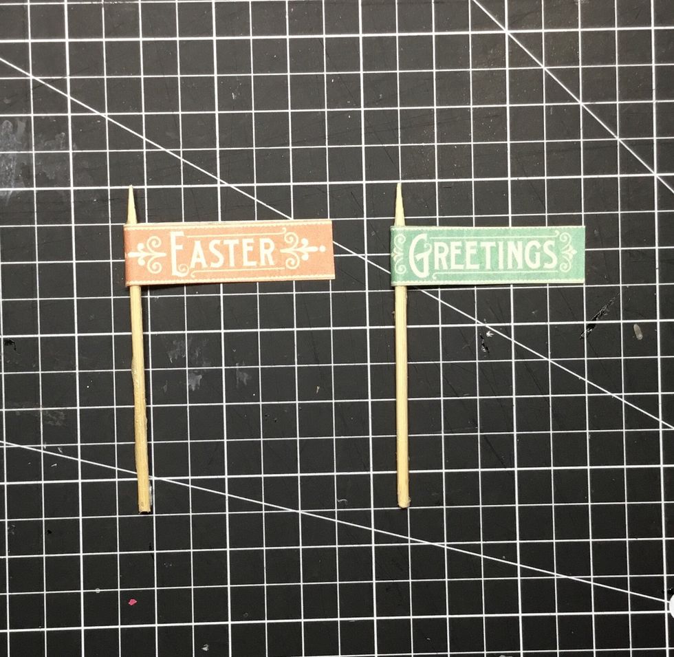 These little sign posts were made from Time To Flourish pattern paper and then attached to toothpicks.