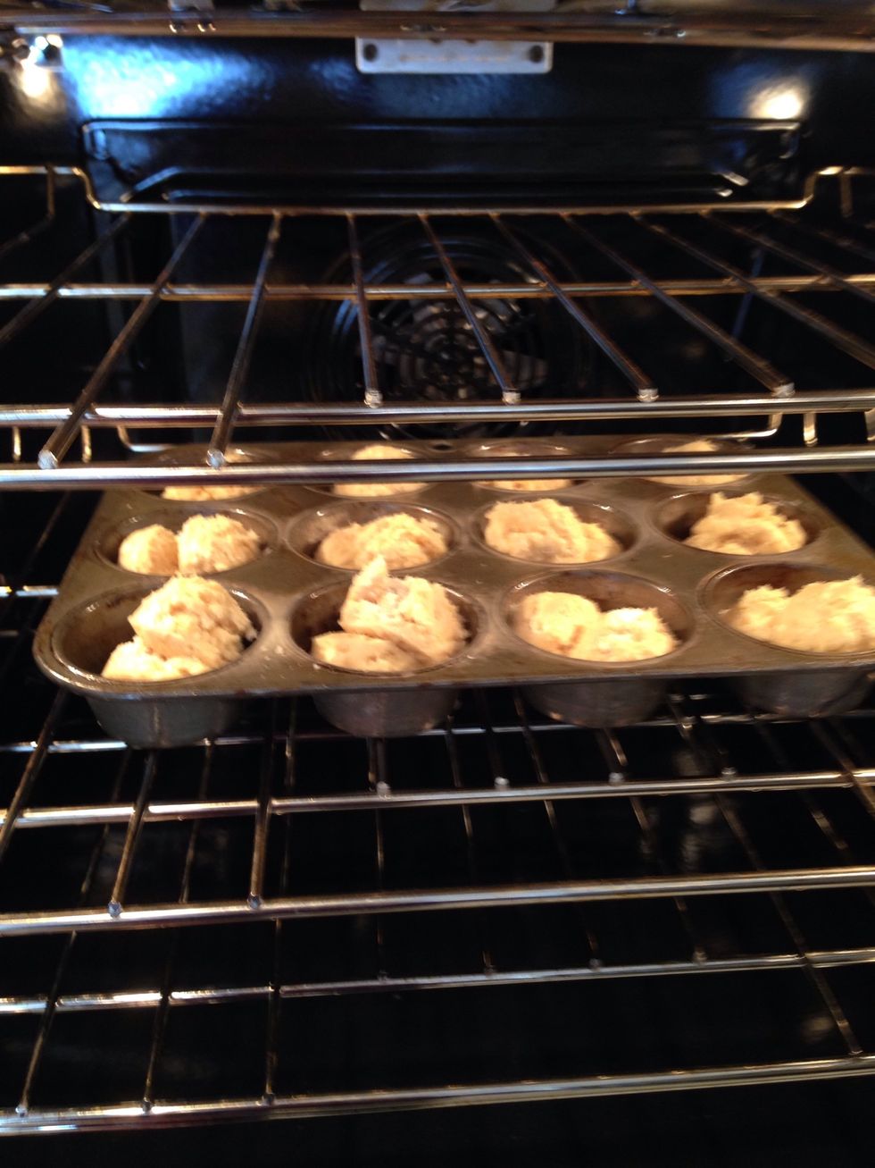 They go in as is. Oh, into an oven that's been preheated to 350 degrees. I forgot. They'll take 20-25 minutes and spring to the touch when done. If you use toothpicks, they should come out dry.