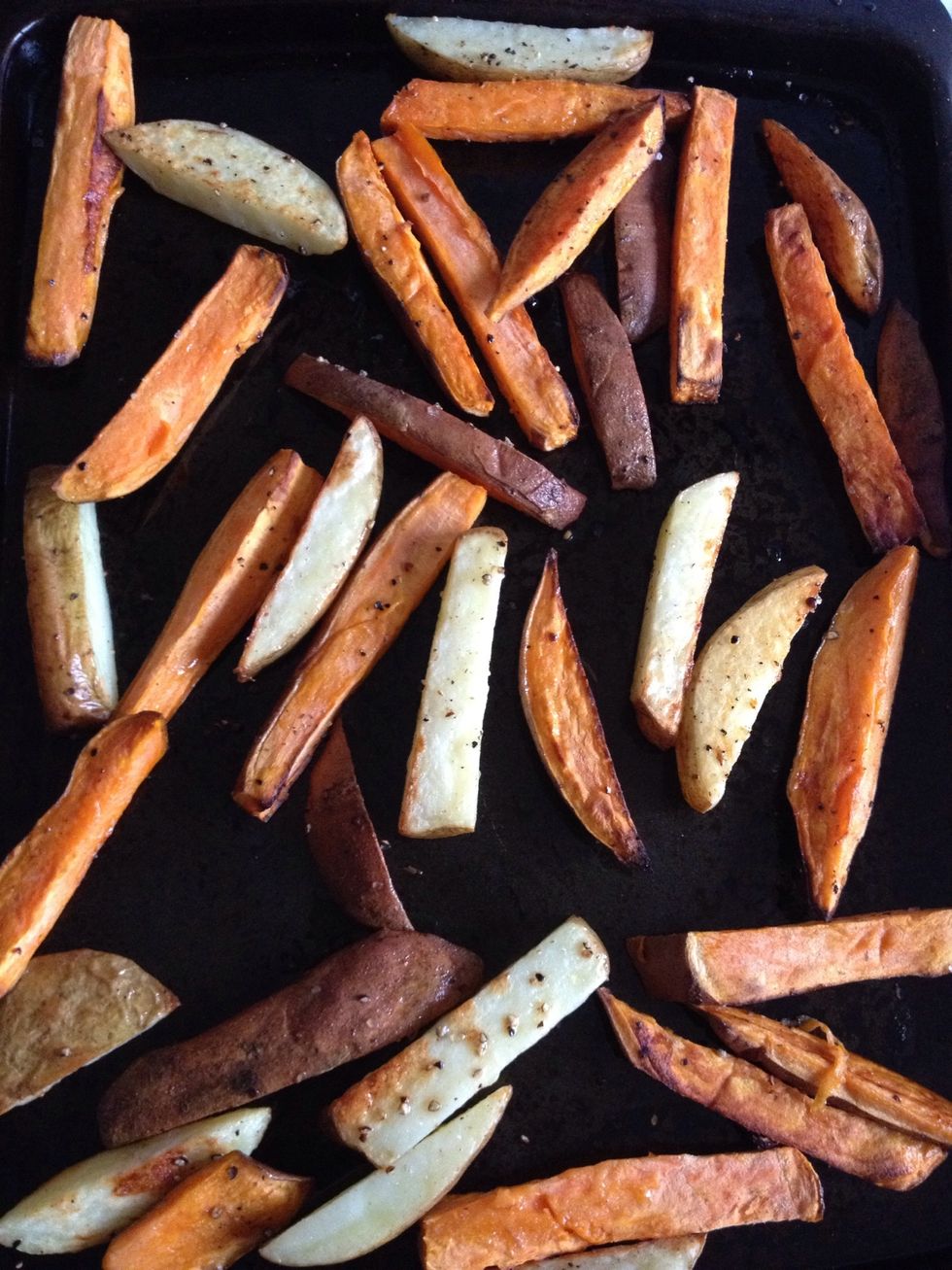 They need to be cooked for about 25 minutes overall, but it depends how good your oven is really! About halfway (around 12 minutes) take them out and give them a good shake to turn them over