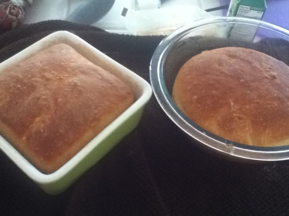 They should be a nice golden brown color. If you greased the bowls enough they should come right out. Let sit for at least 10 mins.