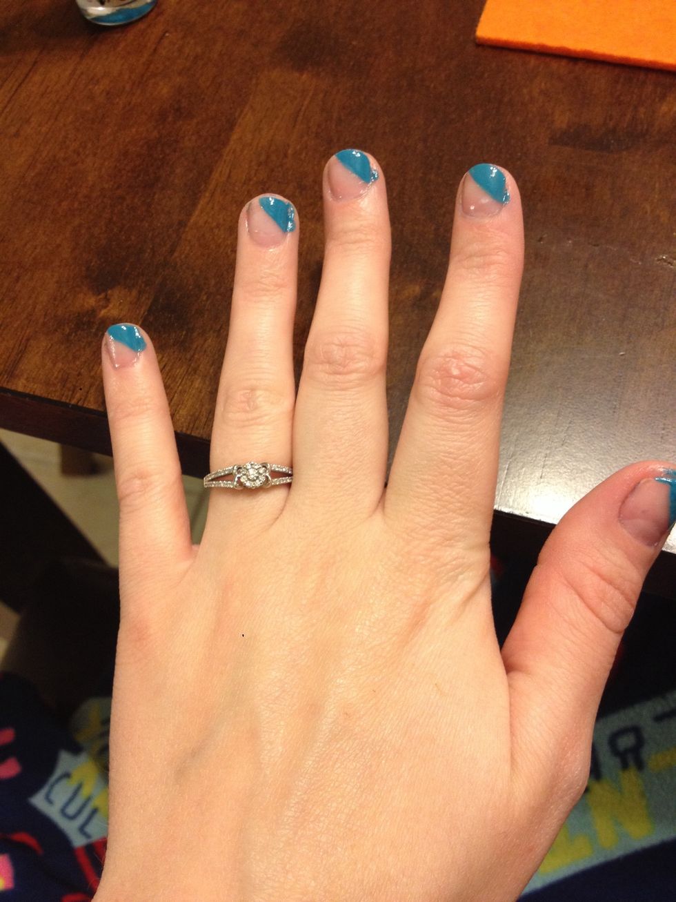 They should look like this...if the direction looks weird it's because this is of my left hand lol...allow to dry, and we will fix the mess at the end ;) no worries