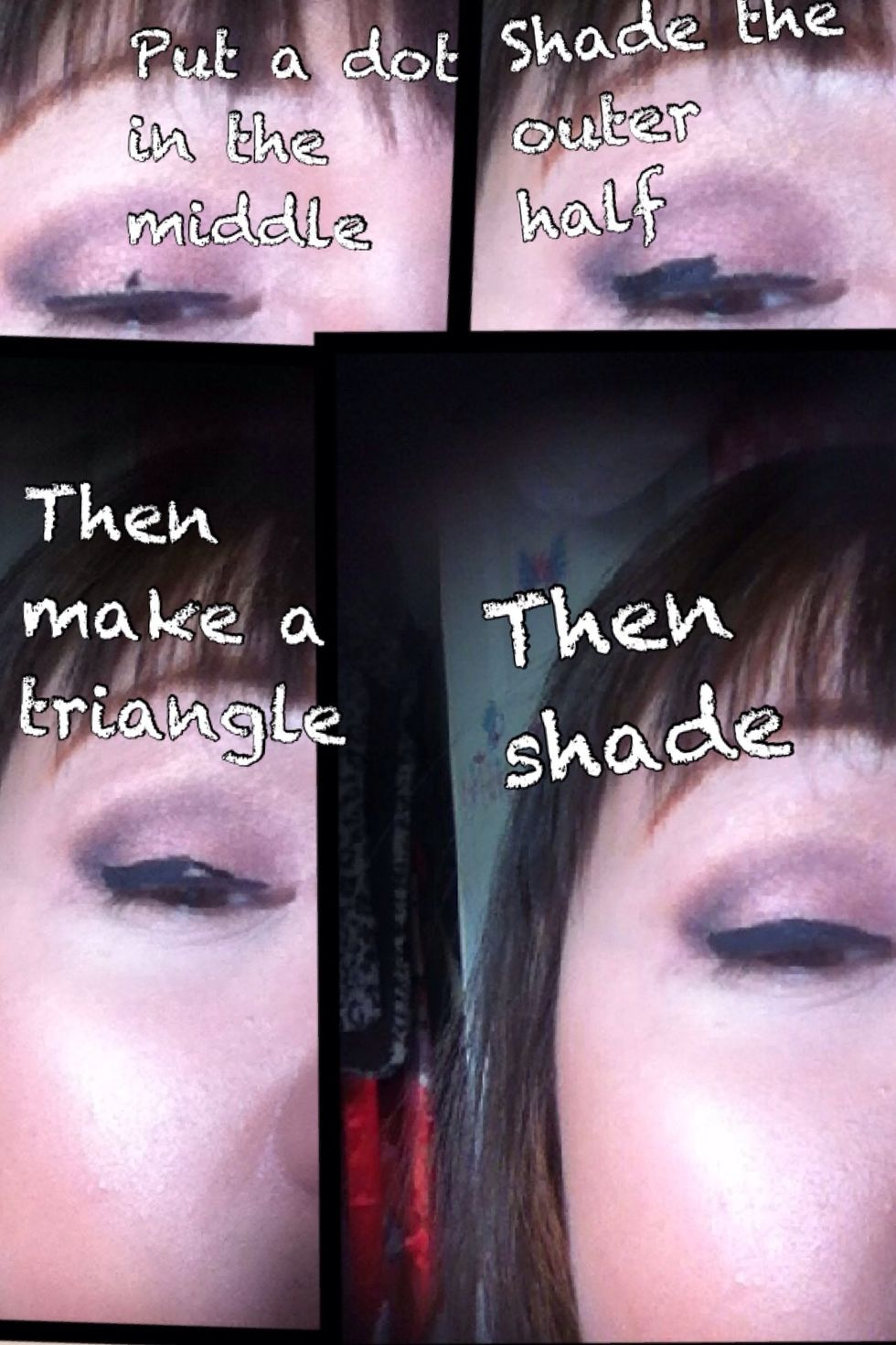 Thick lining? Put a dot in the middle. Use this as a guide where to make a thick line and where to slope for your inner corner like a triangle. Use this for bolder look or for smaller eyes.