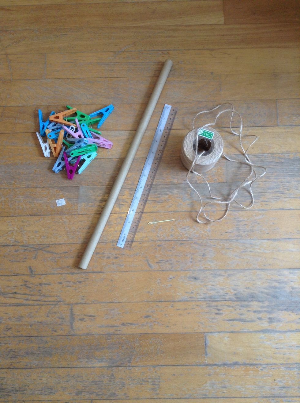 Things you'll need: - Pegs (for more vintage look, you can use wooden pegs) - String (any strong string will do) - Rod (will talk abt it in step 2) - Hook (favourable size) - Ruler