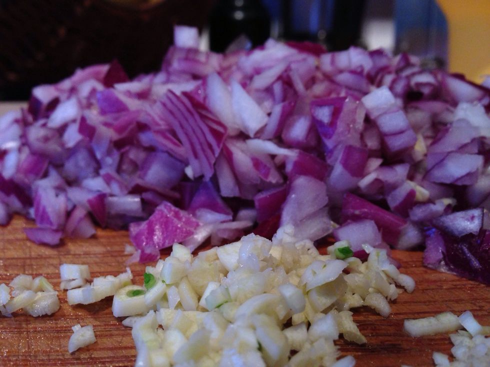 Thinly chopped and kept separate from the onion.
