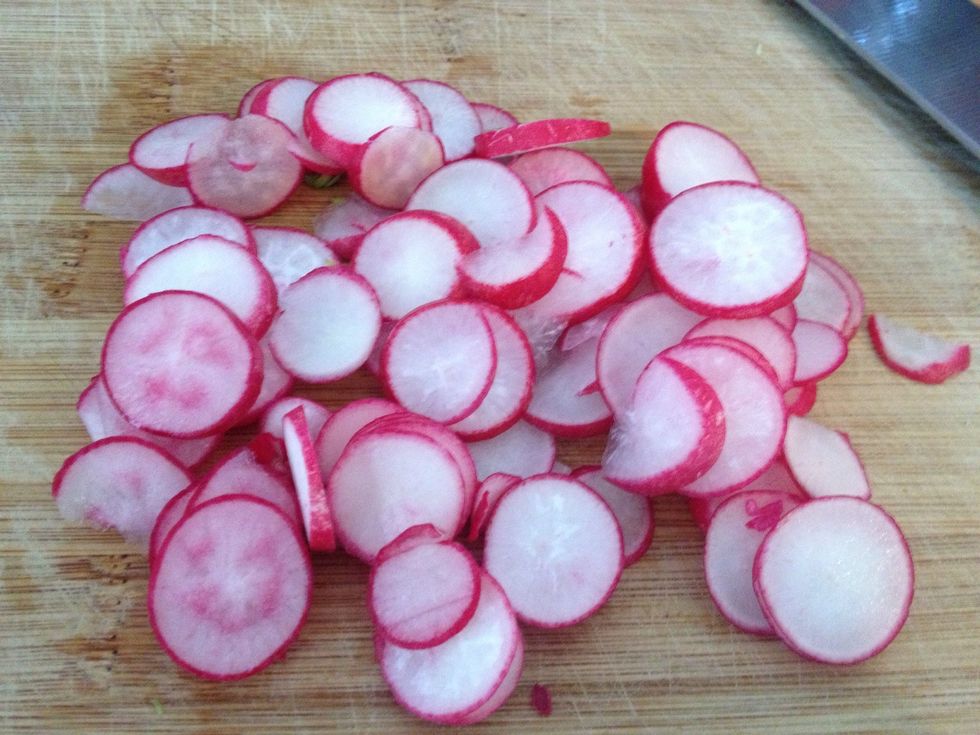 Thinly slice some radishes. Feel free to use other vegetables if you prefer