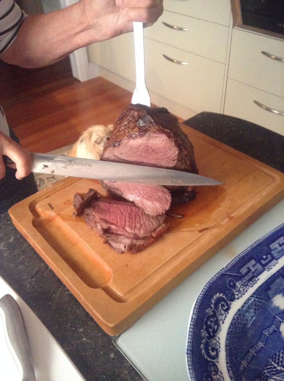 THINLY slice the meat after the buns are in the oven. The meat will be better cooked in some places. Make sure you give your dog a little if he/she has been good that day.