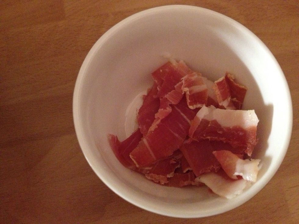 Thinly slice your favourite Parma or Serrano ham... Mmmmmmm ;-) DONT ADD YET!!
