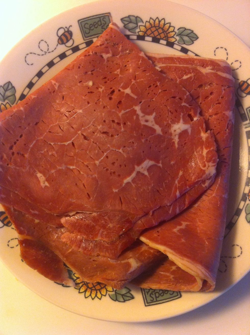 Thinly sliced corned beef as much as you want for each sandwich. This will make 2 for me.
