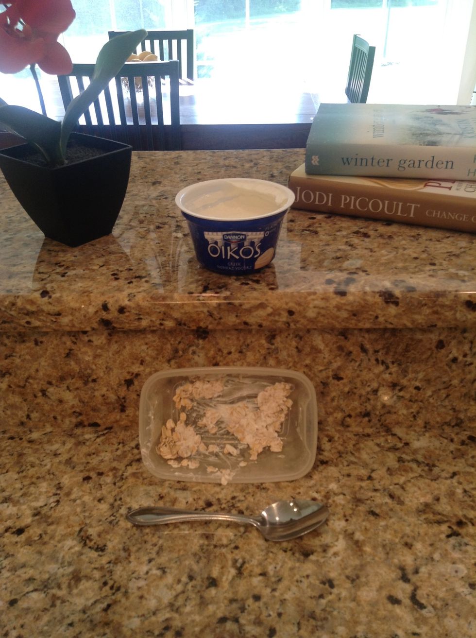 Third, add another table spoon of plain/non-flavored yogurt. I am using Greek yogurt by Dannon. Mix.