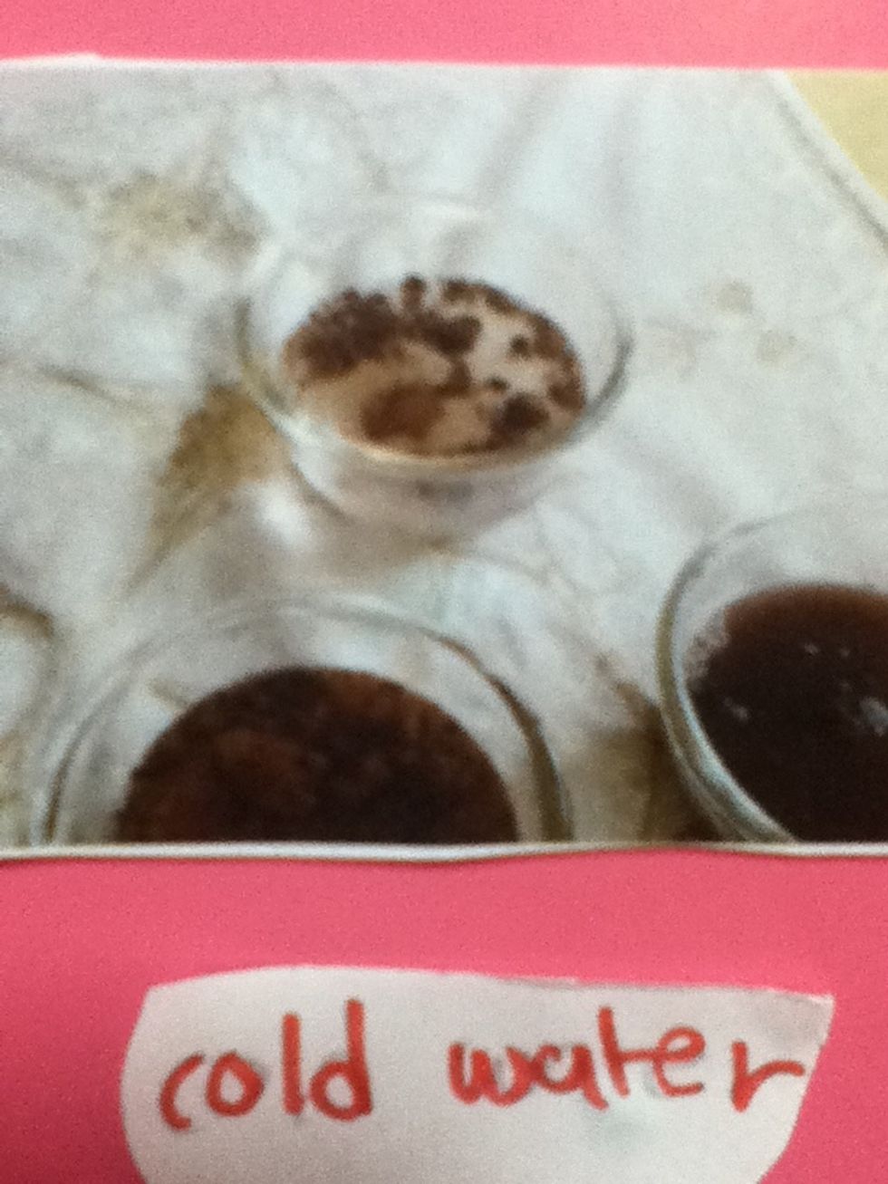 Third,put 1 spoon of cacao in each bowl