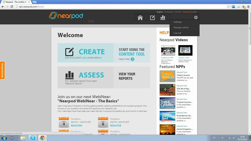Third way to share an NPP: from the Content Tool, only for School Admins. Log in to nearpod.com/login. Once on the Content Tool, choose Manage school from the settings list.