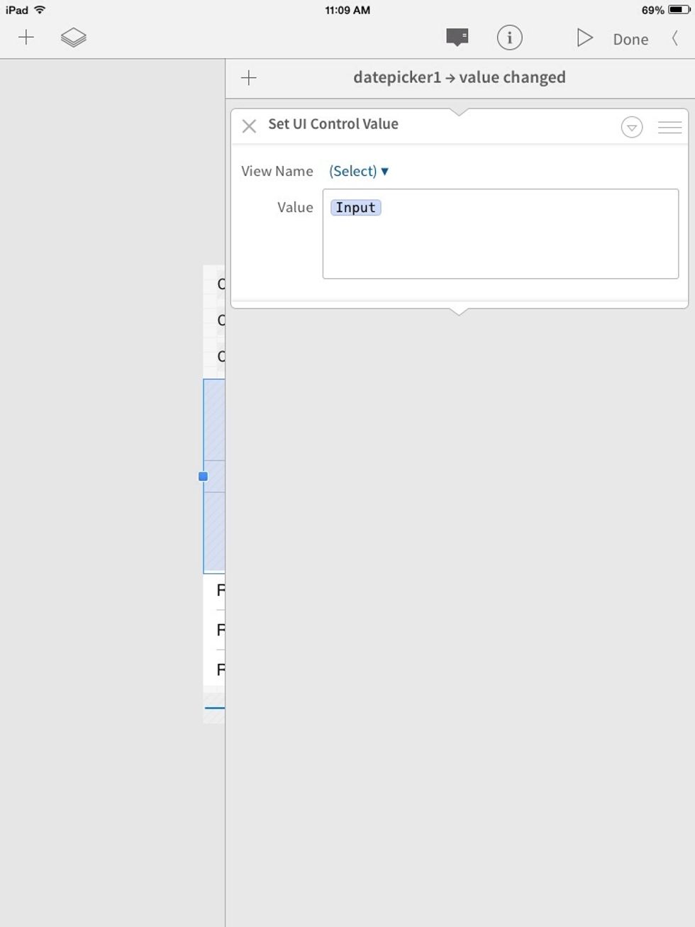 This action sets the value of a control in our UI. Tap where it says "View Name"