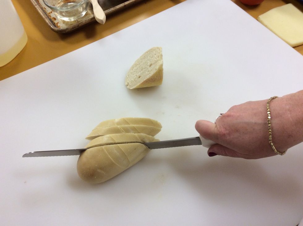 This angle is called a bias cut. Make sure your knife stays angled.