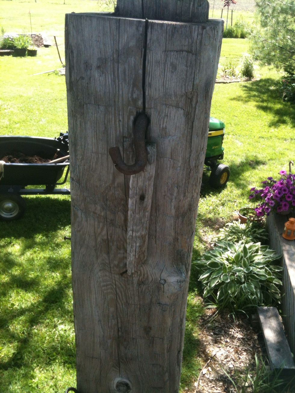 This beam had a hook already in so we used this as our first spot to hang a basket.