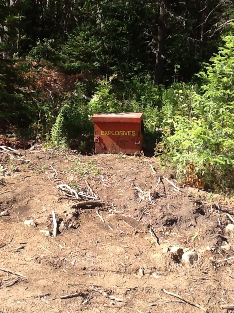 This box doesn't really have explosives in it but hold everything that can't get wet and needs to stay at the job site