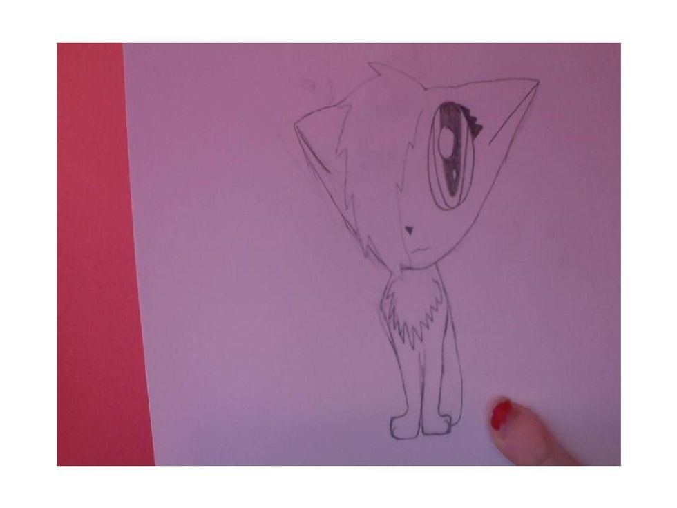 This cat's a little too skinny but, just draw the paws and make the leg marks. Don't forget to draw the hind quarters! X}