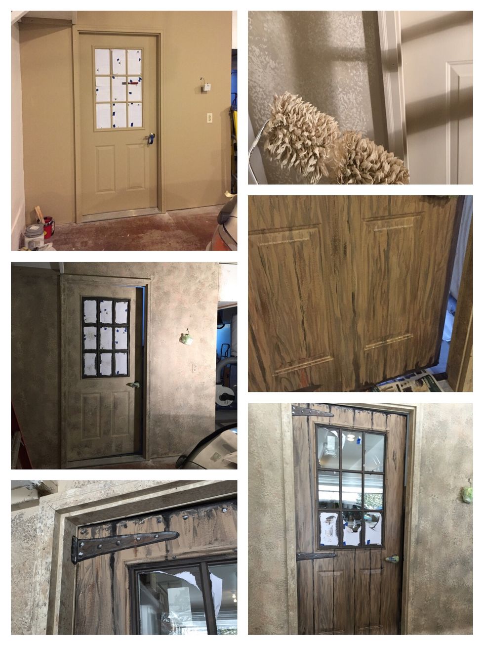 This collage shows some of my painting on the door. I painted hinges and nails, making it look distressed, plus a little silver paint here & there.