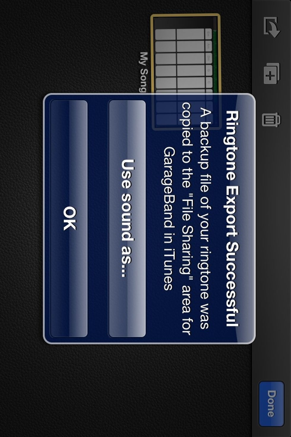This comes up when it is finished. Tap USE SOUND AS.
