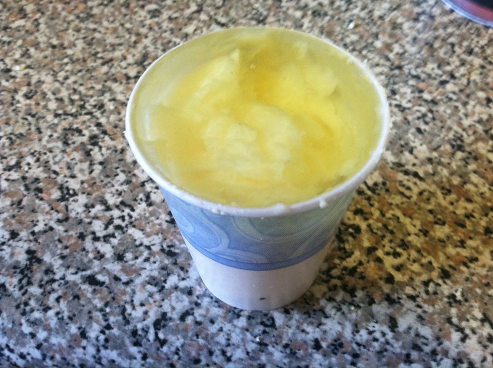 This Dixie cup is packed with coconut oil & a little grape seed oil & castor oil. I used a Dixie cup for my proportions because most of the ingredients have been in near solid form.