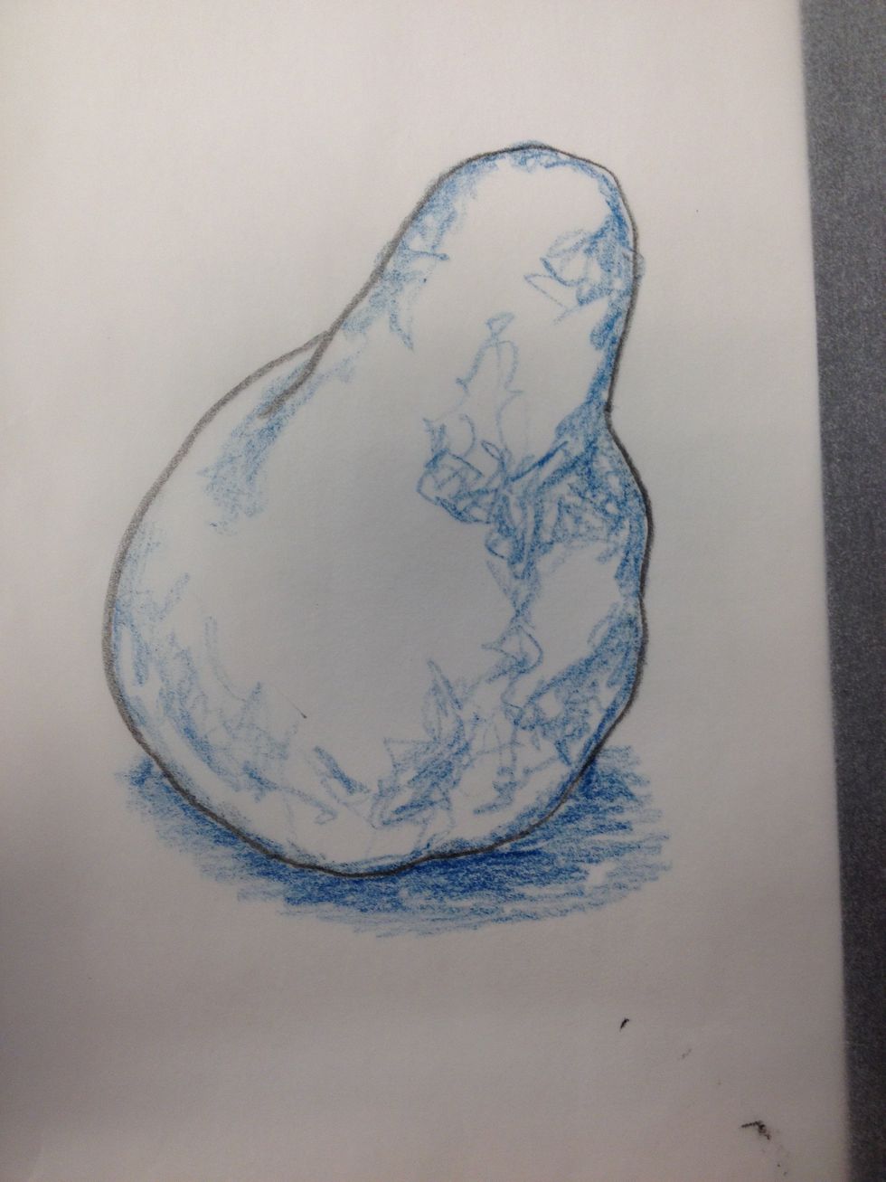 This gives you an idea of where I put the blue and my wiggly pencil stroke. The wiggle allows the layers underneath to show through and gives my drawing character.