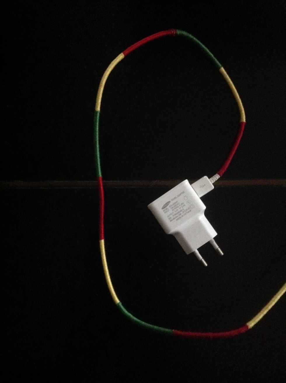 This i have made by using three different color threads, keep knotting the ends and hold a little bit of thread down and start wrapping the other colour around it.