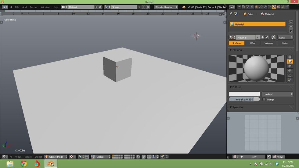 This is a 3D model of a cube. Right now it does not have a texture (image wrapped around it).